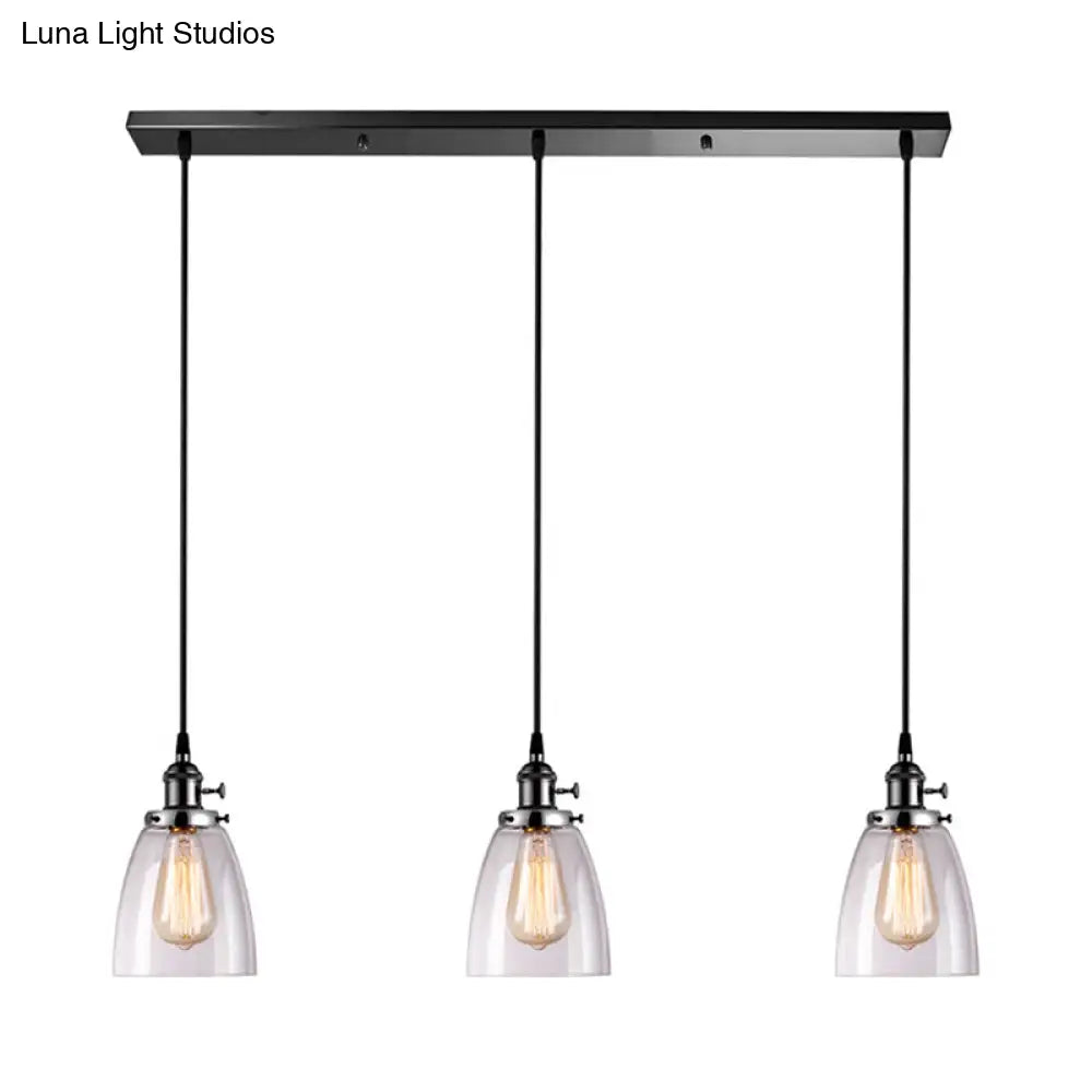 Farmhouse Style 3-Light Multi Pendant With Ribbed Clear Glass Cone Shades - Perfect For Dining Room