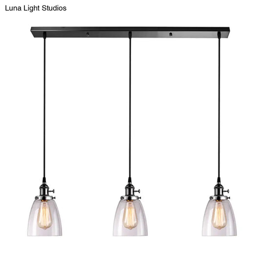 Farmhouse Style 3-Light Multi Pendant With Ribbed Clear Glass Cone Shades - Perfect For Dining Room