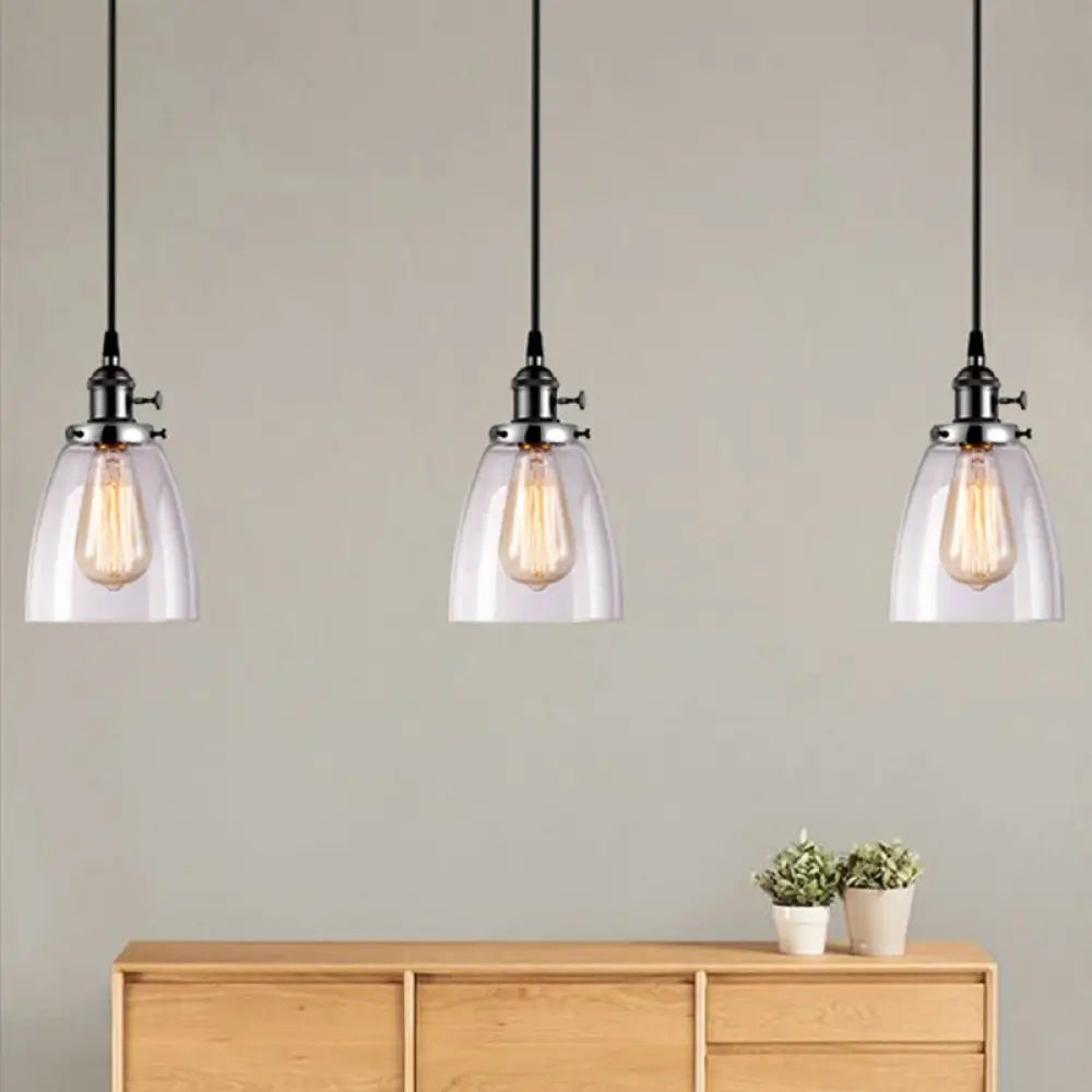 Farmhouse Multi-Pendant Light Fixture With Ribbed Clear Glass Shades For Dining Room: Linear Canopy