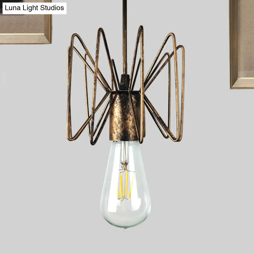 Rustic One-Light Pendant Lamp With Open Bulb - Farmhouse Style Aged Brass Finish Ideal For