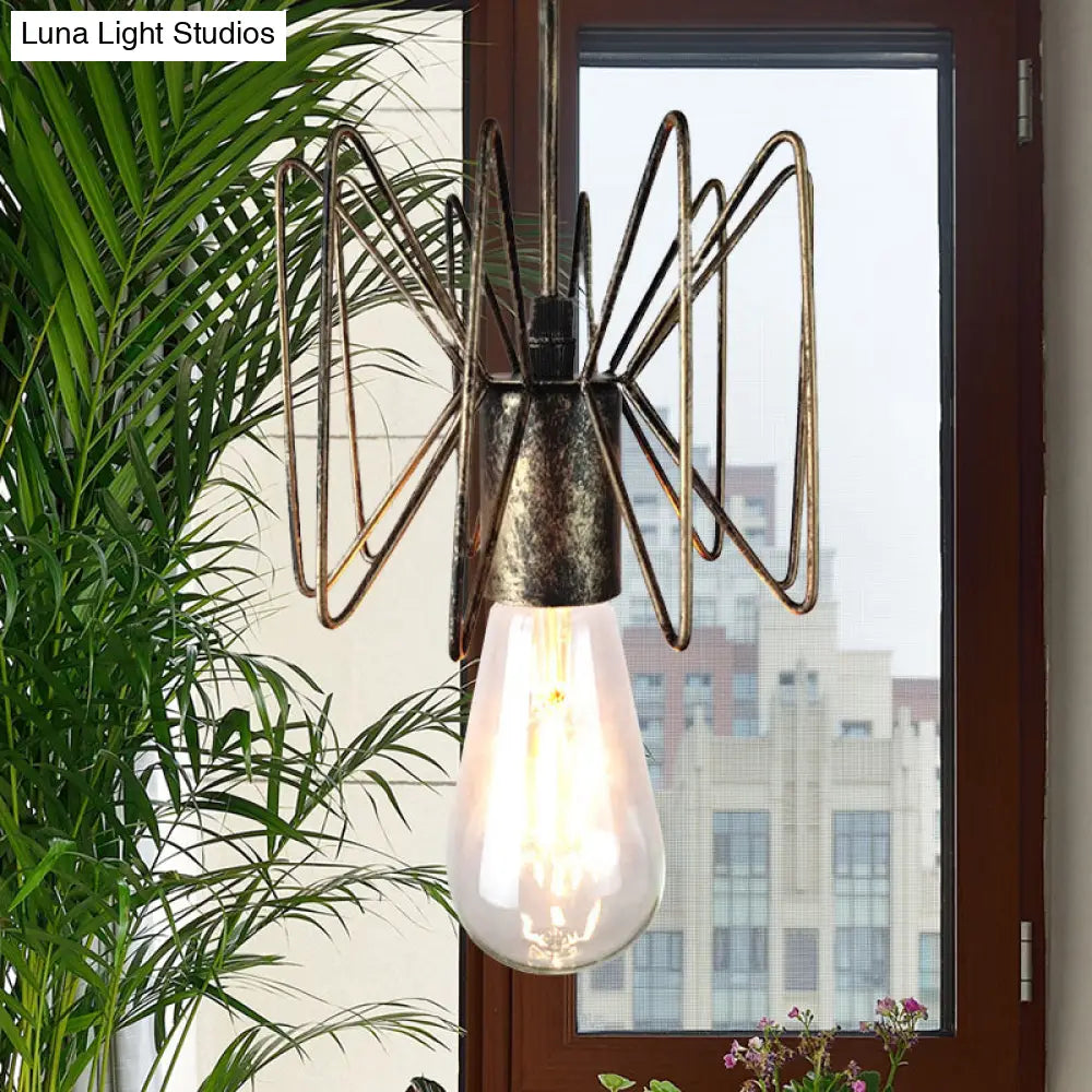 Farmhouse Open Bulb Pendant Light In Aged Brass For Restaurants - Wrought Iron Lighting