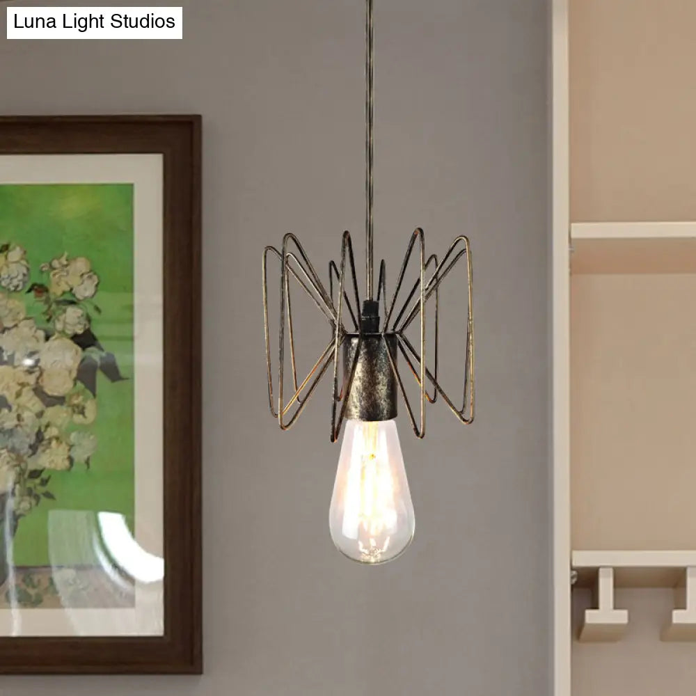 Farmhouse Open Bulb Pendant Light In Aged Brass For Restaurants - Wrought Iron Lighting