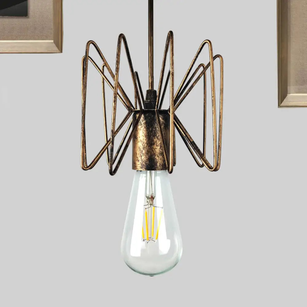 Farmhouse Open Bulb Pendant Light In Aged Brass For Restaurants - Wrought Iron Lighting Antique