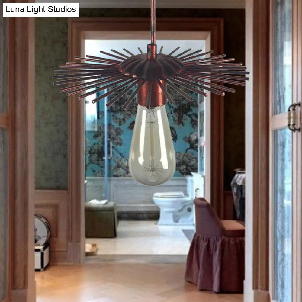 Farmhouse Style Pendant Light: Open Bulb Sputnik Design Antique Brass/Copper Weathered Copper