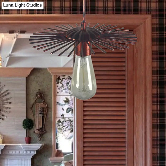 Farmhouse Style Pendant Light: Open Bulb Sputnik Design Antique Brass/Copper
