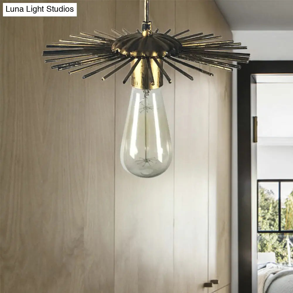 Farmhouse Style Pendant Light: Open Bulb Sputnik Design Antique Brass/Copper Brass