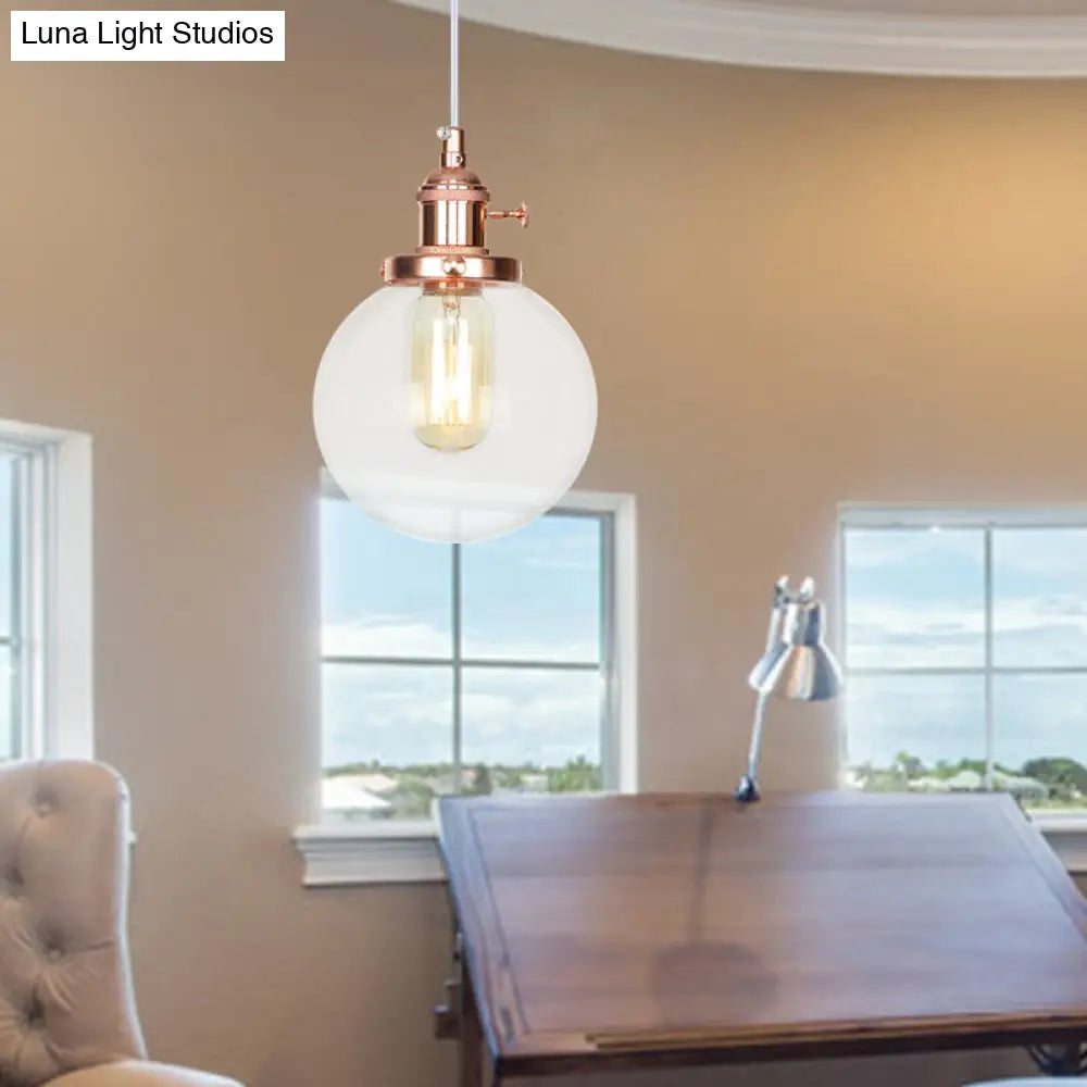 Farmhouse Orbit Pendant Light With Amber/Clear Glass And Adjustable Cord In 3 Elegant Finish Options