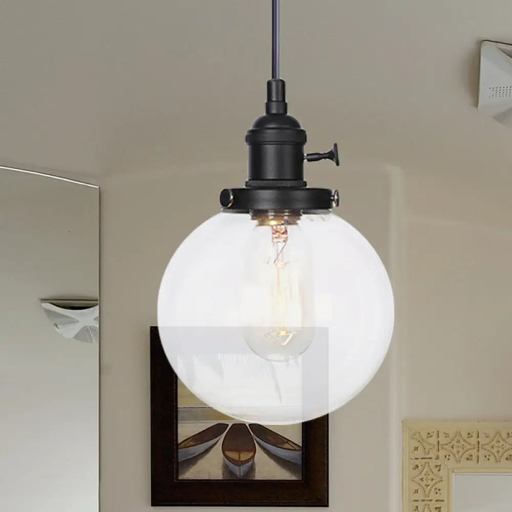 Farmhouse Orbit Pendant Light With Amber/Clear Glass And Adjustable Cord In 3 Elegant Finish