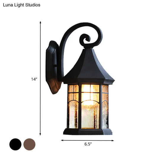 Farmhouse Outdoor Wall Mount Lamp - Seeded Glass Pavilion Sconce Light In Black/Bronze With Open