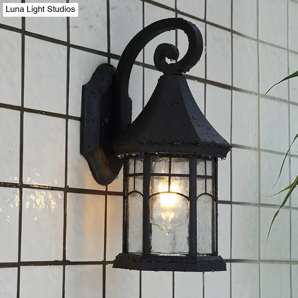 Farmhouse Outdoor Wall Mount Lamp - Seeded Glass Pavilion Sconce Light In Black/Bronze With Open