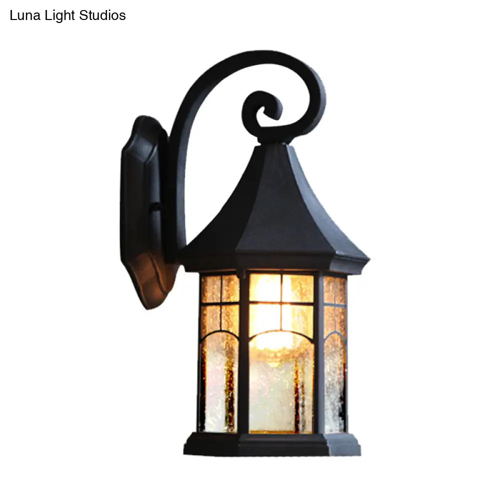 Farmhouse Outdoor Wall Mount Lamp - Seeded Glass Pavilion Sconce Light In Black/Bronze With Open