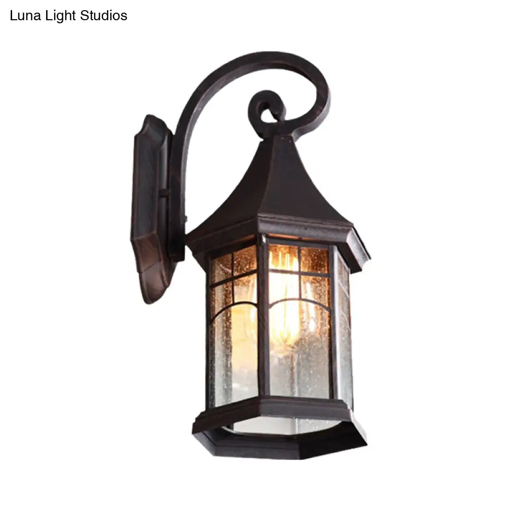 Farmhouse Outdoor Wall Mount Lamp - Seeded Glass Pavilion Sconce Light In Black/Bronze With Open