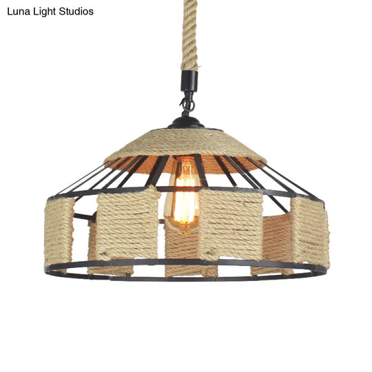 Farmhouse Pendant Ceiling Lamp - Beige Rope Hanging Light Kit For Mongolian Yurts With Knots Cord