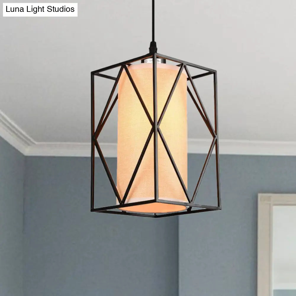 Farmhouse Pendant Ceiling Light: Black Cylinder With Clear Glass/Fabric Plug-In For Living Room