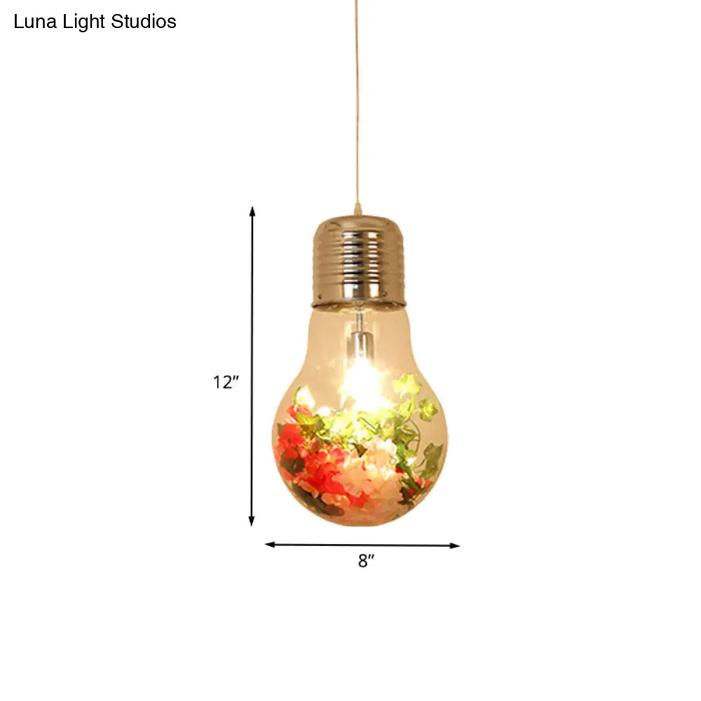 Farmhouse Pendant Lamp - Clear Glass Bulb Shape With 1 Light And Flower Ceiling Suspension 6/8/11