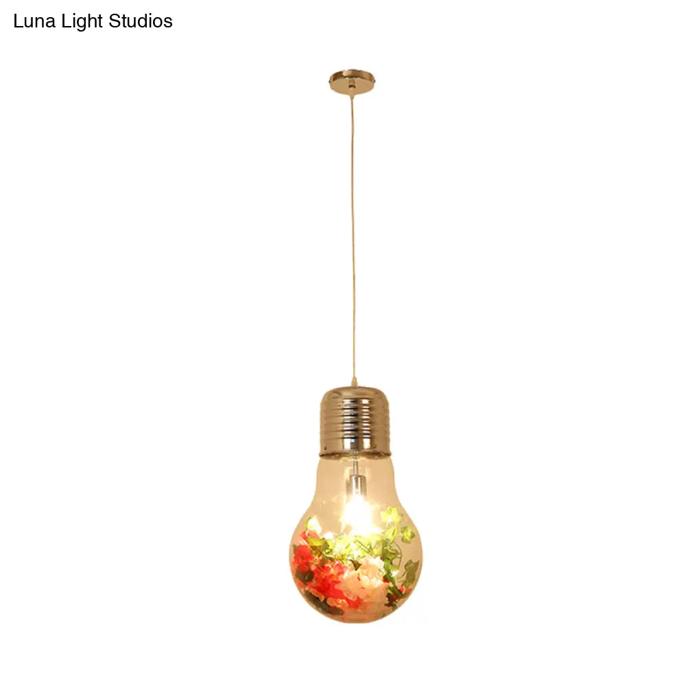 Farmhouse Pendant Lamp - Clear Glass Bulb Shape With 1 Light And Flower Ceiling Suspension 6/8/11