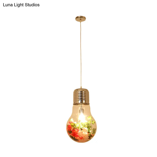 Farmhouse Pendant Lamp - Clear Glass Bulb Shape With 1 Light And Flower Ceiling Suspension 6/8/11