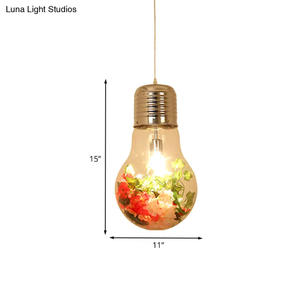 Farmhouse Pendant Lamp - Clear Glass Bulb Shape With 1 Light And Flower Ceiling Suspension 6/8/11