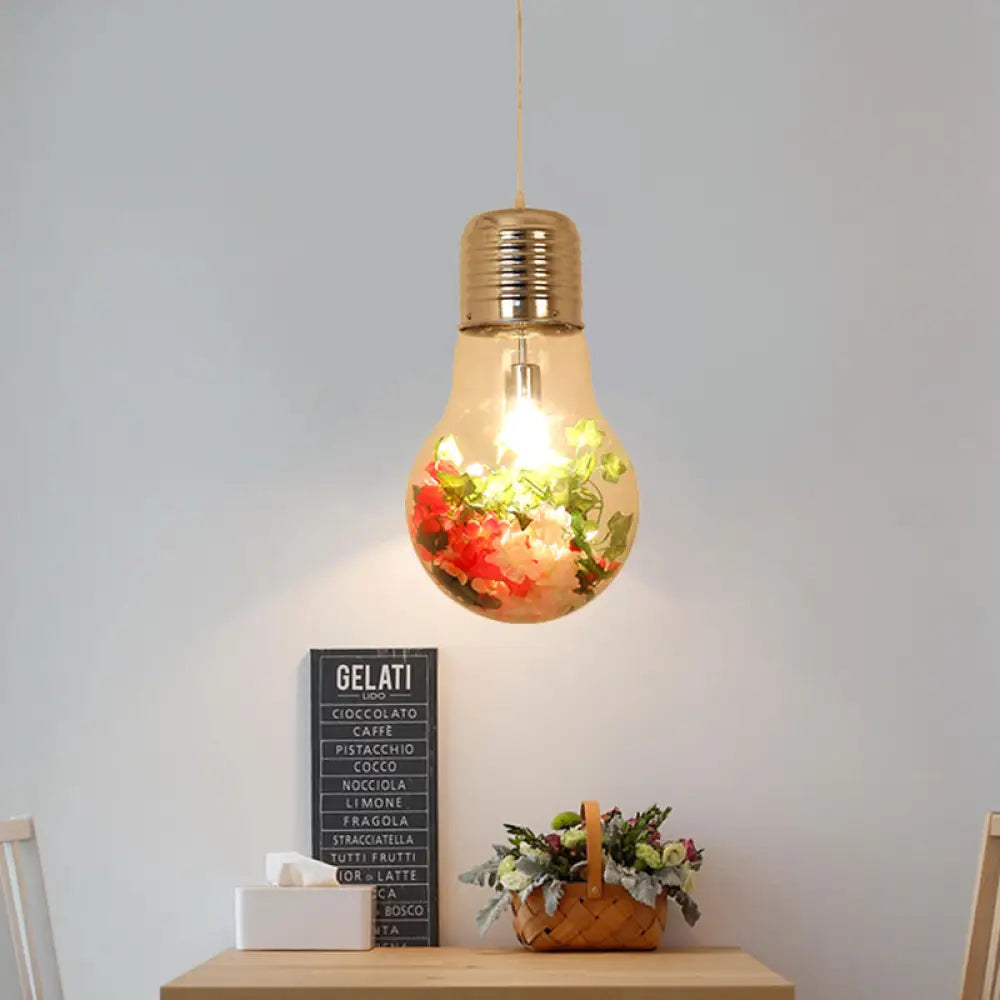 Farmhouse Pendant Lamp - Clear Glass Bulb Shape With 1 Light And Flower Ceiling Suspension 6/8/11