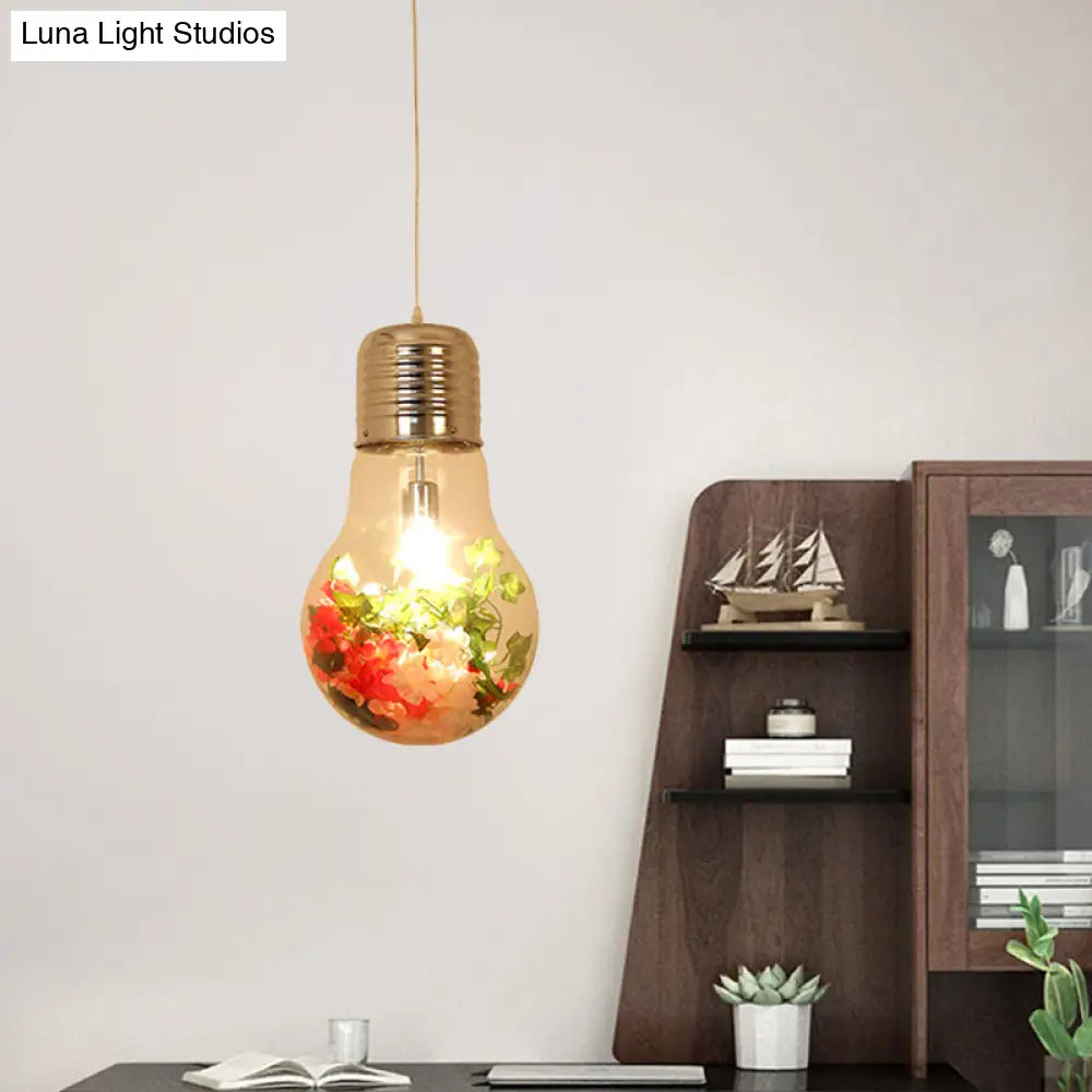 Farmhouse Pendant Lamp - Clear Glass Bulb Shape With 1 Light And Flower Ceiling Suspension 6/8/11