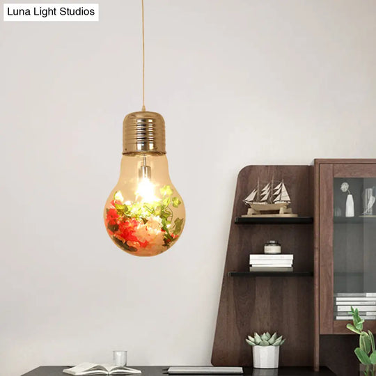 Farmhouse Pendant Lamp - Clear Glass Bulb Shape With 1 Light And Flower Ceiling Suspension 6/8/11