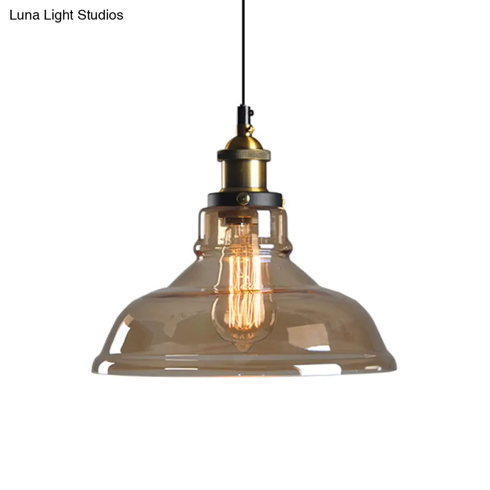 Farmhouse Pendant Lamp With Amber Glass Shade - Single-Bulb Ceiling Light For Dining Room