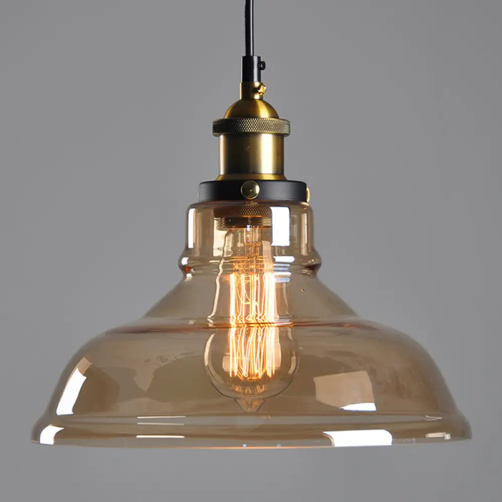 Farmhouse Pendant Lamp With Amber Glass Shade - Stylish Single-Bulb Ceiling Light For Dining Room