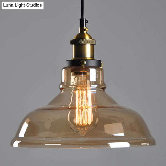 Farmhouse Pendant Lamp With Amber Glass Shade - Single-Bulb Ceiling Light For Dining Room