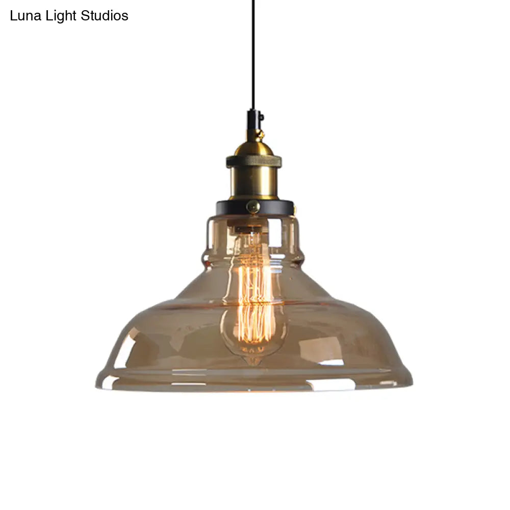 Farmhouse Pendant Lamp With Amber Glass Shade - Stylish Single-Bulb Ceiling Light For Dining Room
