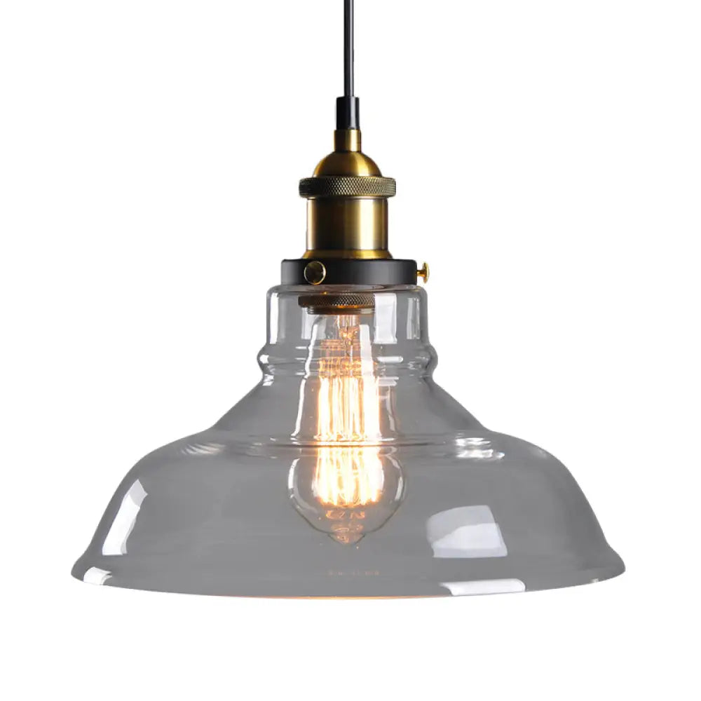 Farmhouse Pendant Lamp With Amber Glass Shade - Stylish Single-Bulb Ceiling Light For Dining Room