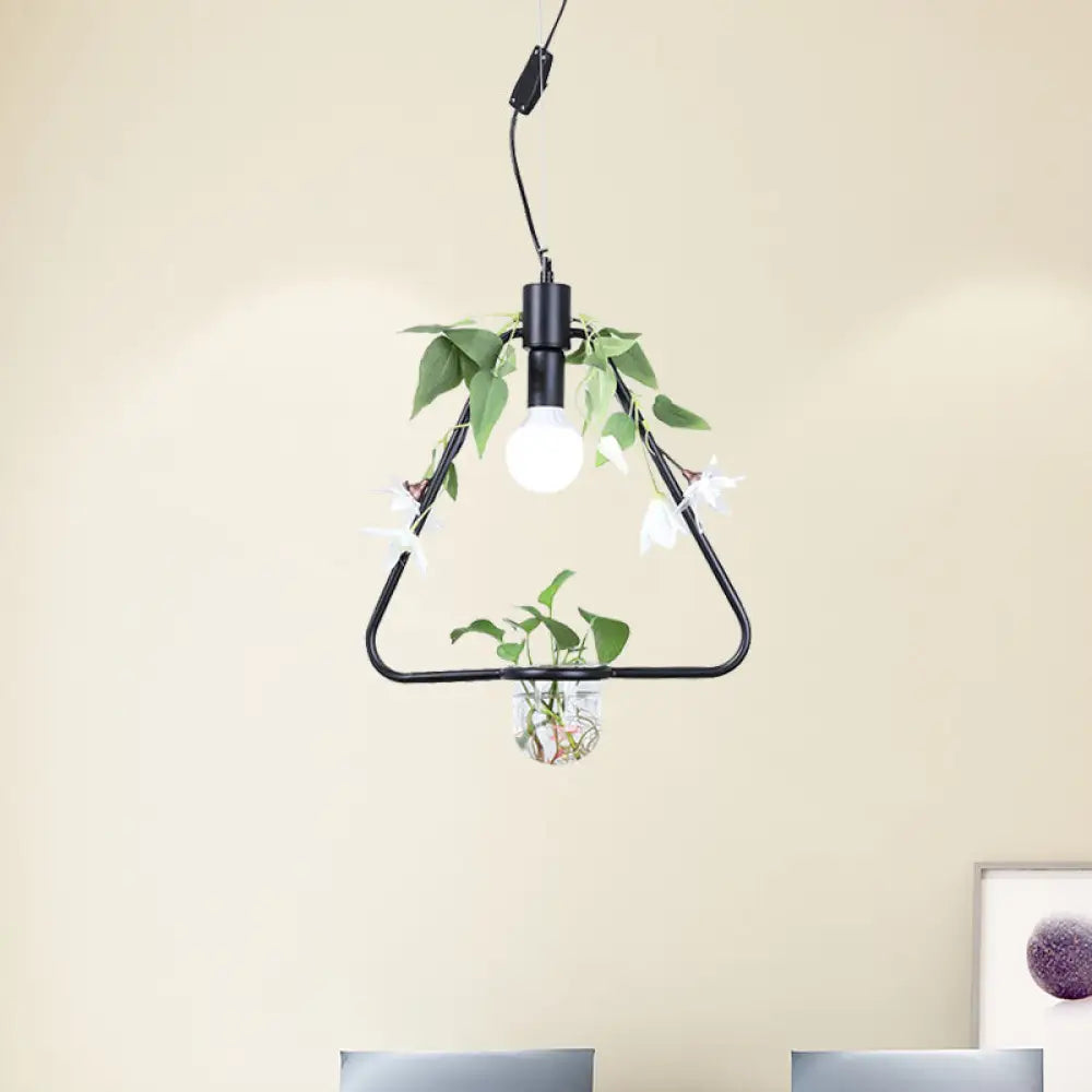 Farmhouse Pendant Lamp With Metal Frame In Black/Gold - Hanging Ceiling Light Plant Pot And Fake