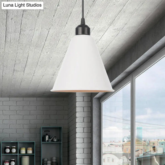 Farmhouse Pendant Light Fixture With Metal Shade - 1 Indoor Hanging In Black/White
