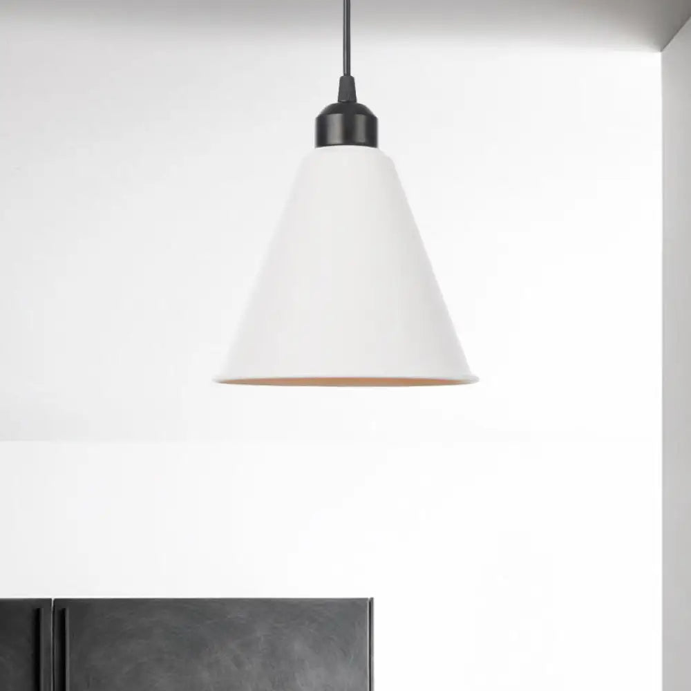 Farmhouse Pendant Light Fixture With Metal Shade - 1 Indoor Hanging In Black/White White / Cone