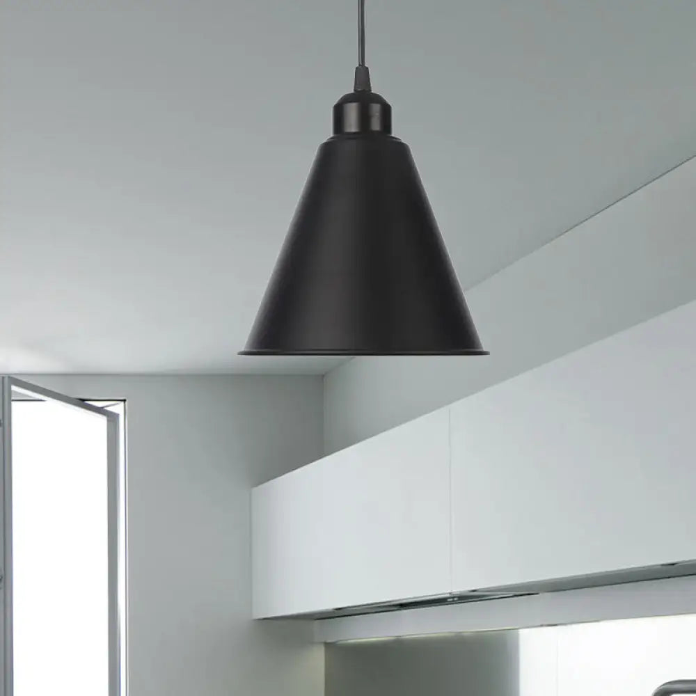 Farmhouse Pendant Light Fixture With Metal Shade - 1 Indoor Hanging In Black/White Black / Cone