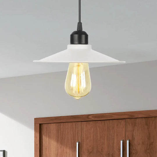 Farmhouse Pendant Light Fixture With Metal Shade - 1 Indoor Hanging In Black/White White / Wide
