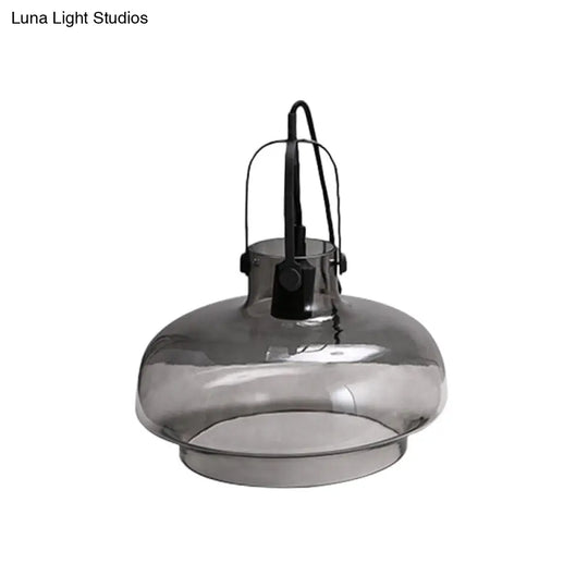 Farmhouse Glass Pendant Light In Black - Pot Smoke/Clear Finish 1 Head 7/9.5/13 Width Kitchen