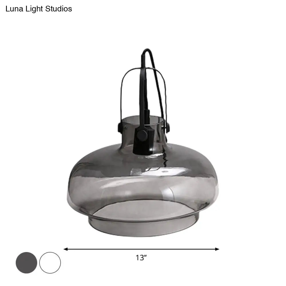 Farmhouse Glass Pendant Light In Black - Pot Smoke/Clear Finish 1 Head 7/9.5/13 Width Kitchen