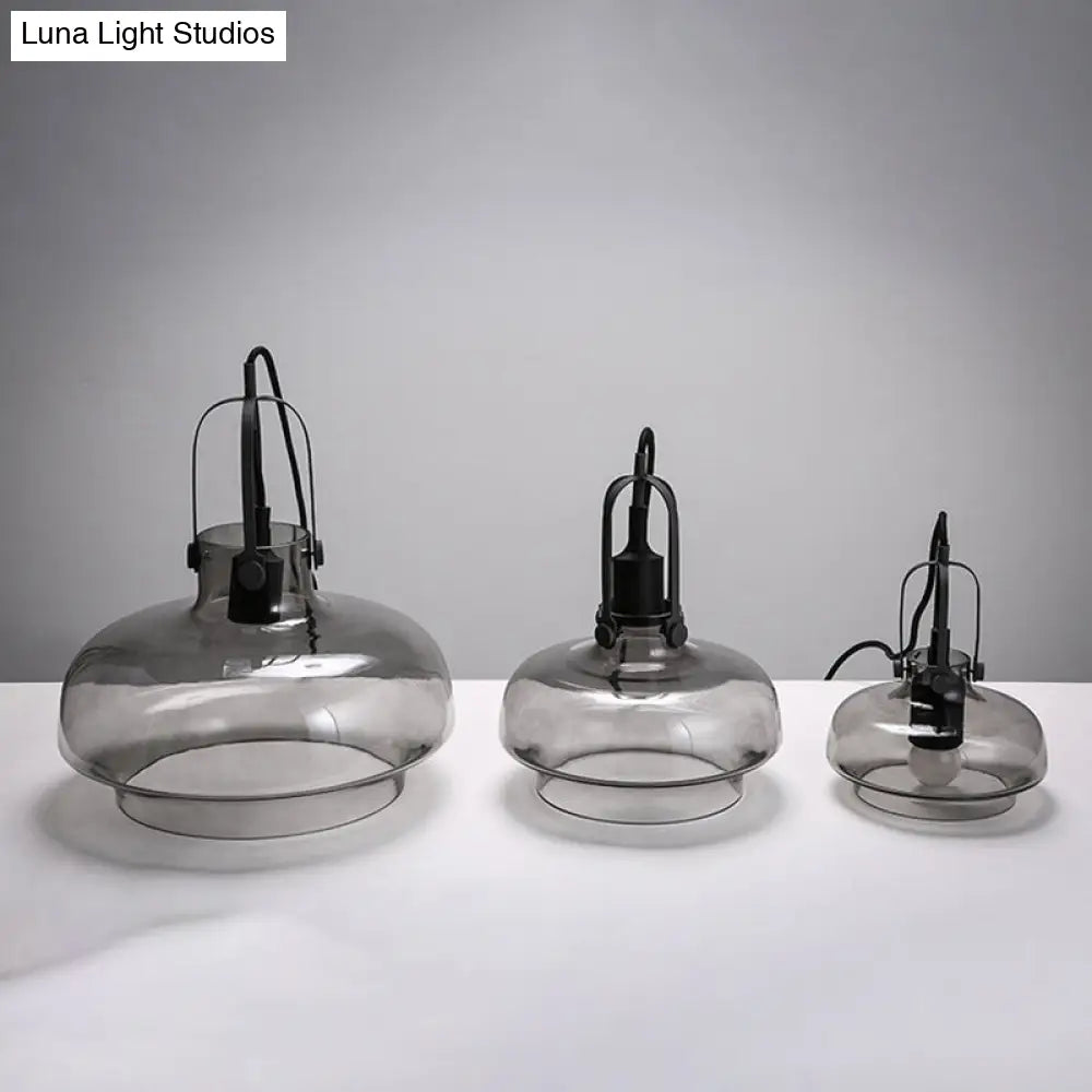 Farmhouse Glass Pendant Light In Black - Pot Smoke/Clear Finish 1 Head 7/9.5/13 Width Kitchen