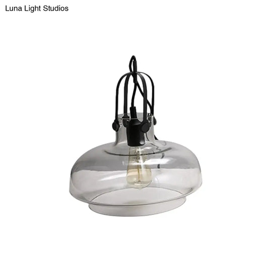 Farmhouse Glass Pendant Light In Black - Pot Smoke/Clear Finish 1 Head 7/9.5/13 Width Kitchen