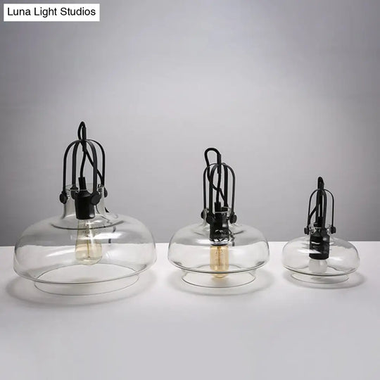 Farmhouse Glass Pendant Light In Black - Pot Smoke/Clear Finish 1 Head 7/9.5/13 Width Kitchen
