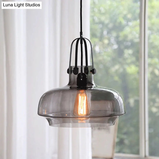 Farmhouse Pendant Light With Gripper In Black - Pot Smoke/Clear Glass 1 Head 3 Size Options