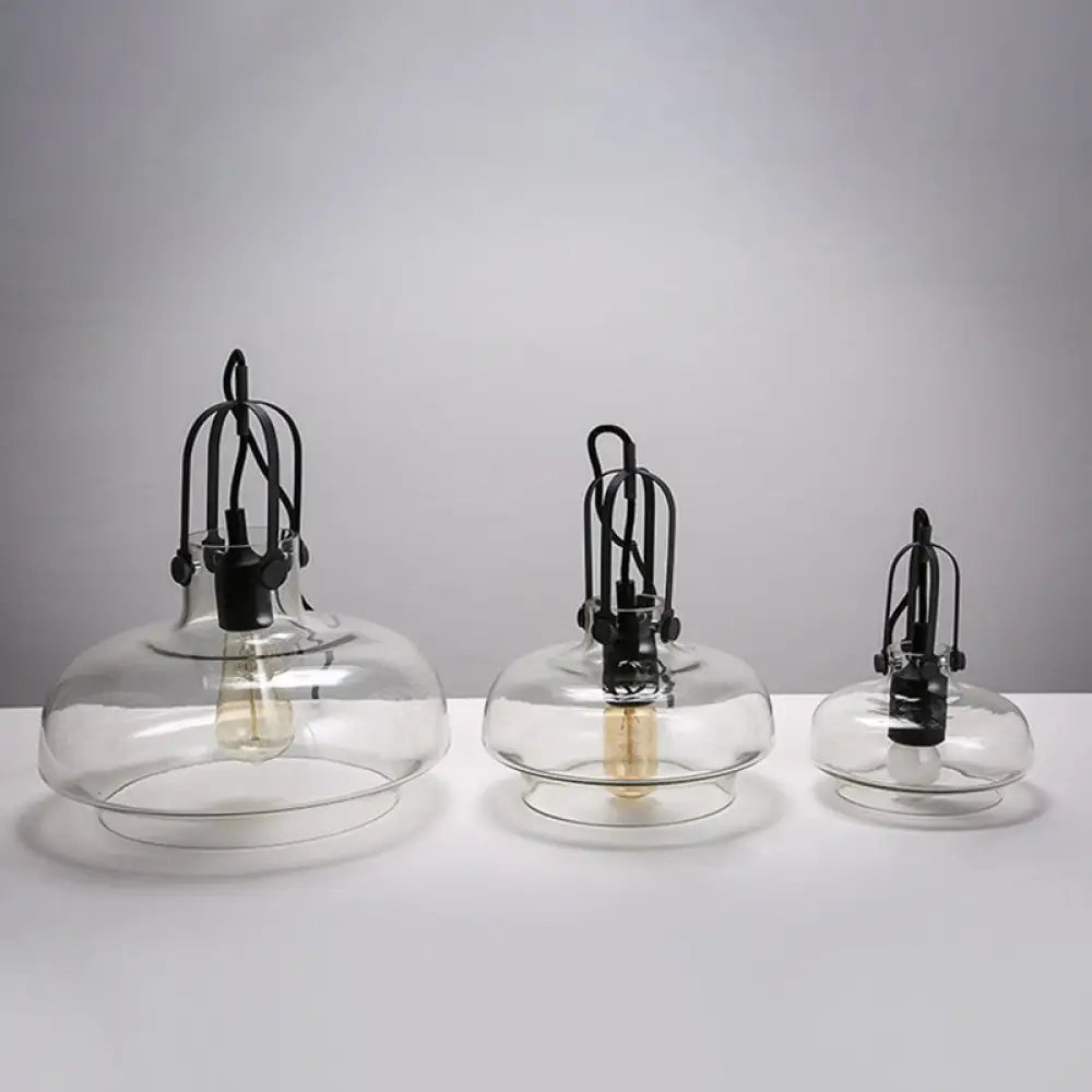 Farmhouse Pendant Light With Gripper In Black - Pot Smoke/Clear Glass 1 Head 3 Size Options Clear /