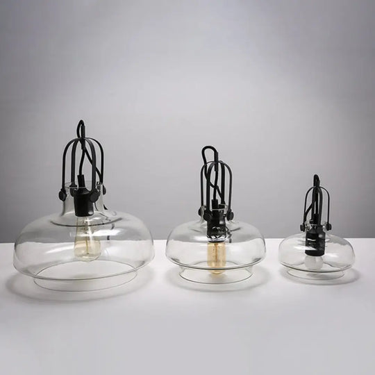 Farmhouse Pendant Light With Gripper In Black - Pot Smoke/Clear Glass 1 Head 3 Size Options Clear /
