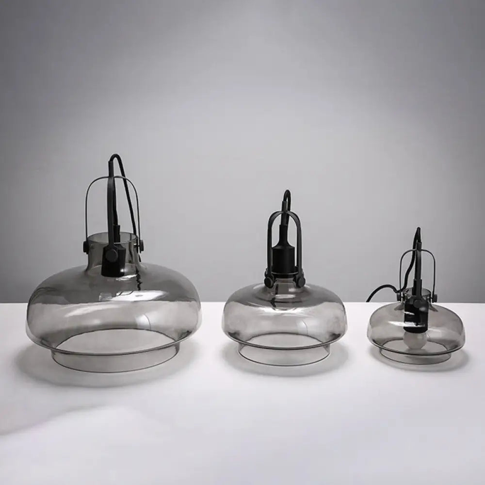 Farmhouse Pendant Light With Gripper In Black - Pot Smoke/Clear Glass 1 Head 3 Size Options Smoke