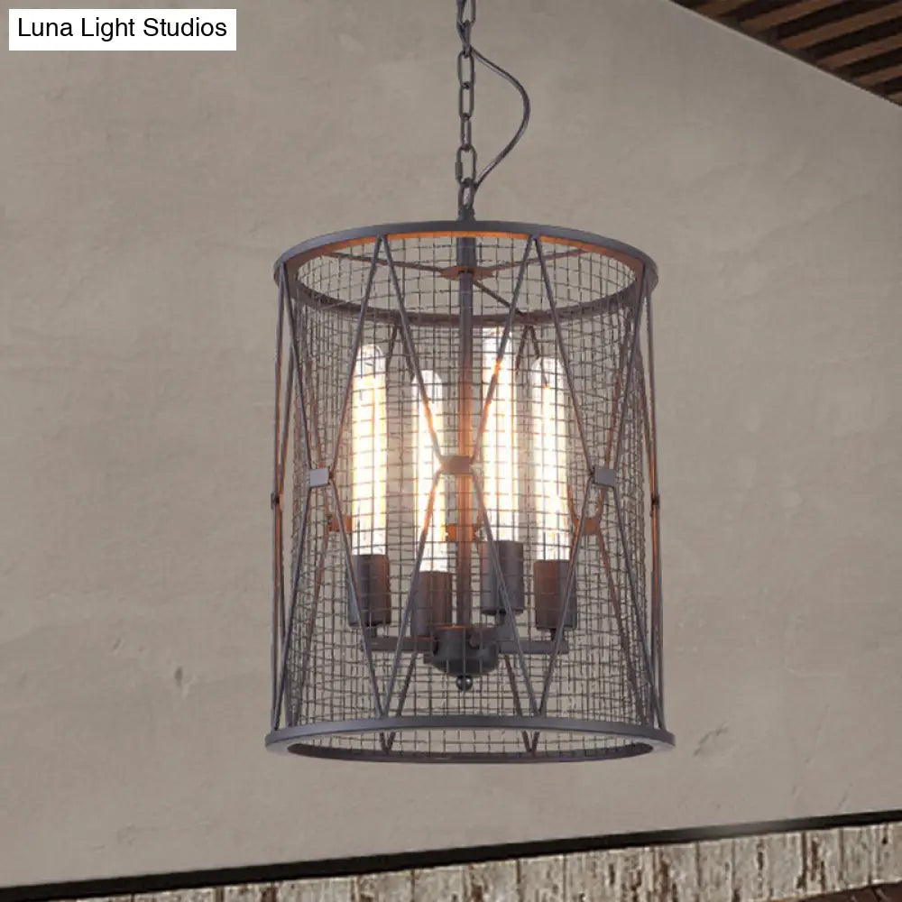 Farmhouse Mesh Cylinder Pendant Light With 4 Metal Shades And Black Finish