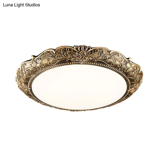 Farmhouse Resin Brass Led Flush Mounted Ceiling Light With Embossed Rose Trim 18.5’/21’ Diameter