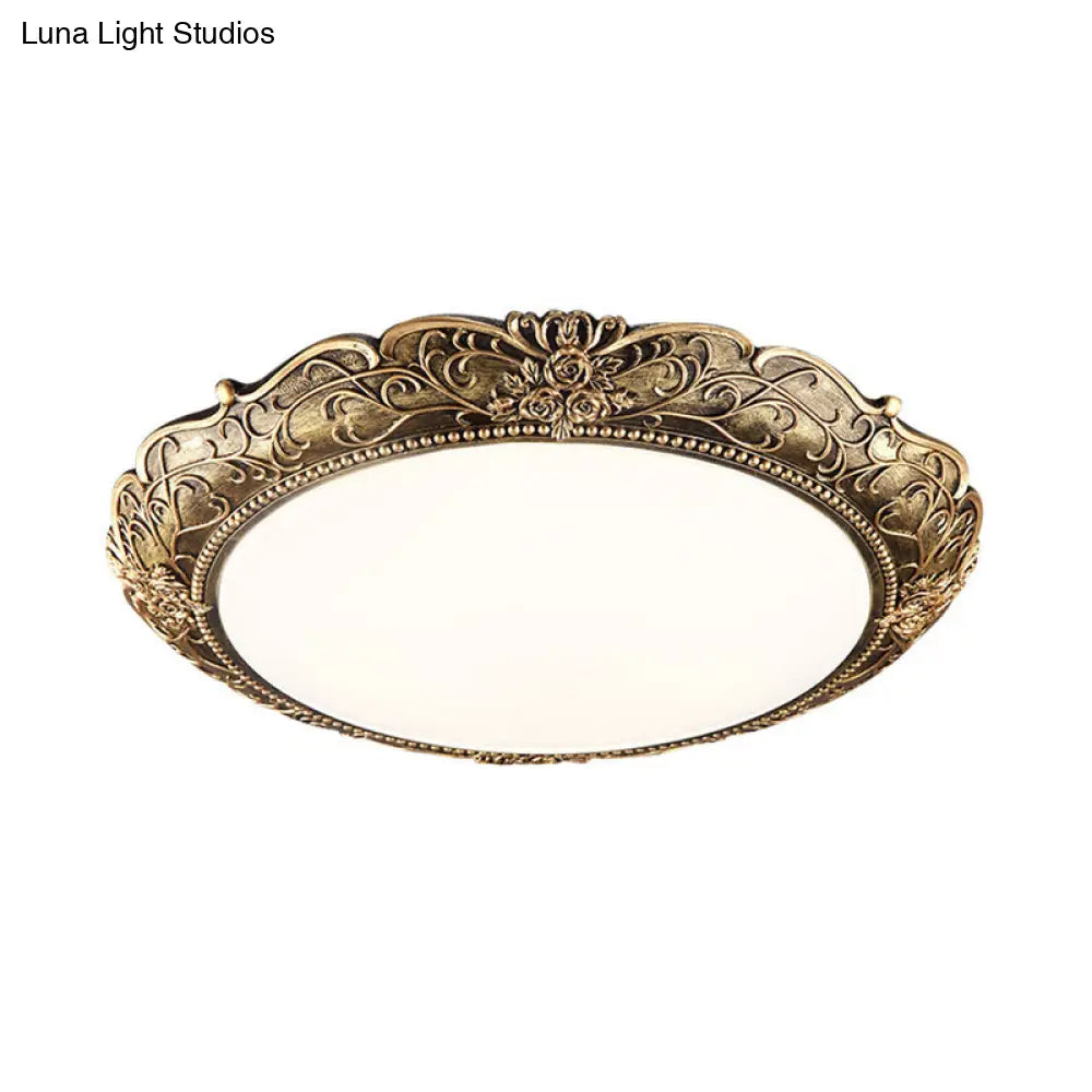 Farmhouse Resin Brass Led Flush Mounted Ceiling Light With Embossed Rose Trim 18.5/21 Diameter