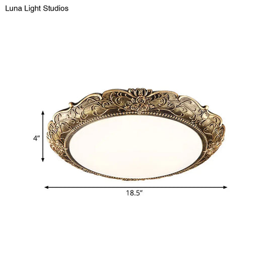 Farmhouse Resin Brass Led Flush Mounted Ceiling Light With Embossed Rose Trim 18.5/21 Diameter