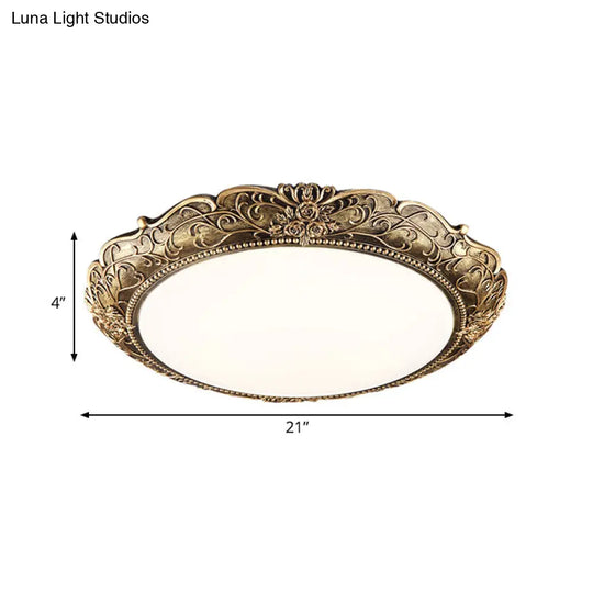 Farmhouse Resin Brass Led Flush Mounted Ceiling Light With Embossed Rose Trim 18.5’/21’ Diameter