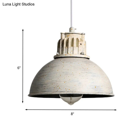 Farmhouse Restaurant Pendant Light With Domed Metallic Shade In Matte White - 1-Light Down Lighting